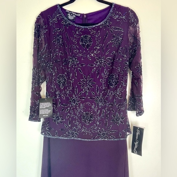 Pisarro Nights Beaded Purple Gown Mesh long sleeve. Size 8 - Picture 1 of 11